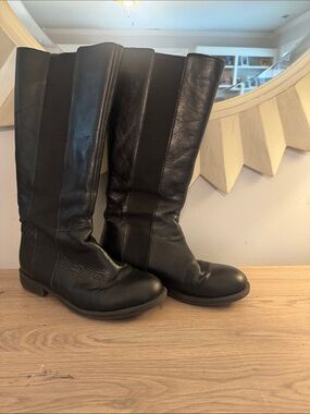 Classic Black Leather Knee-High Combat Boots